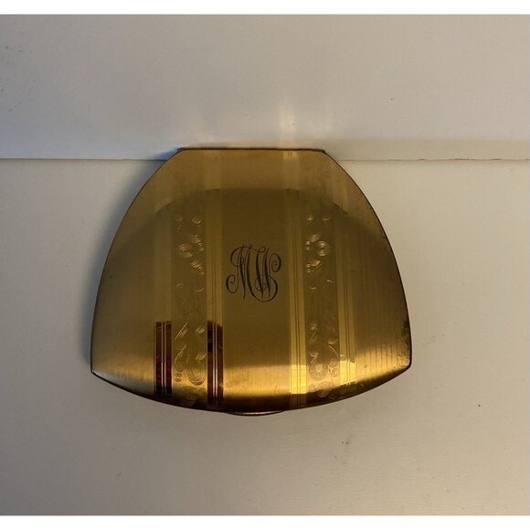 Vintage Elgin American Compact Gold Tone Monogrammed Triangular Shape 1950's - Picture 2 of 12
